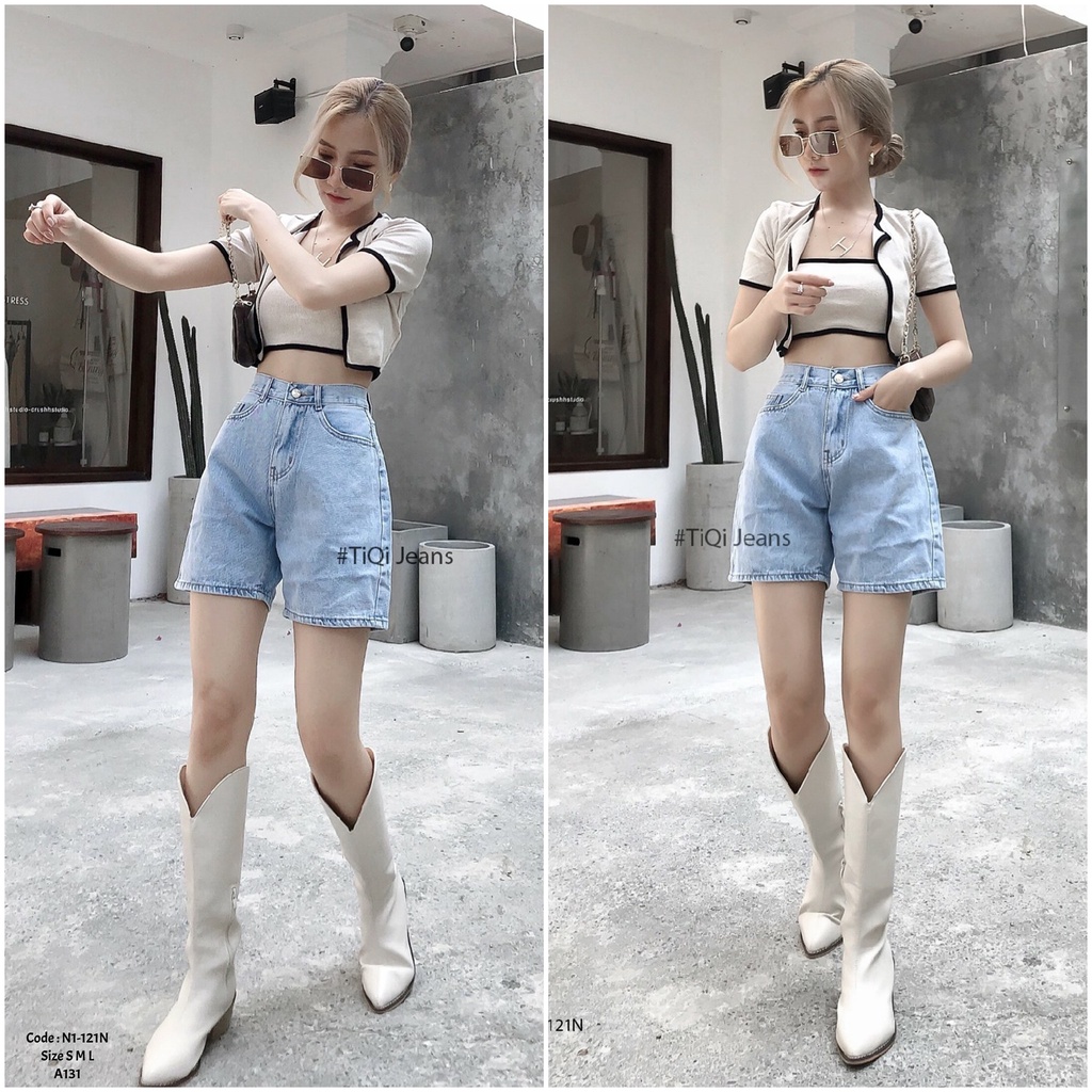 Quần jean ngố ❤️ Quần bò nữ cạp lưng cao dễ thương, chất quần bò dày dặn trẻ trung LX121