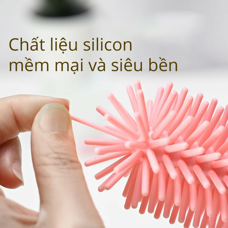 Cọ bình sữa Silicon cao cấp 2 chi tiết có tay cầm xoay 360 độ dùng cho mọi loại bình