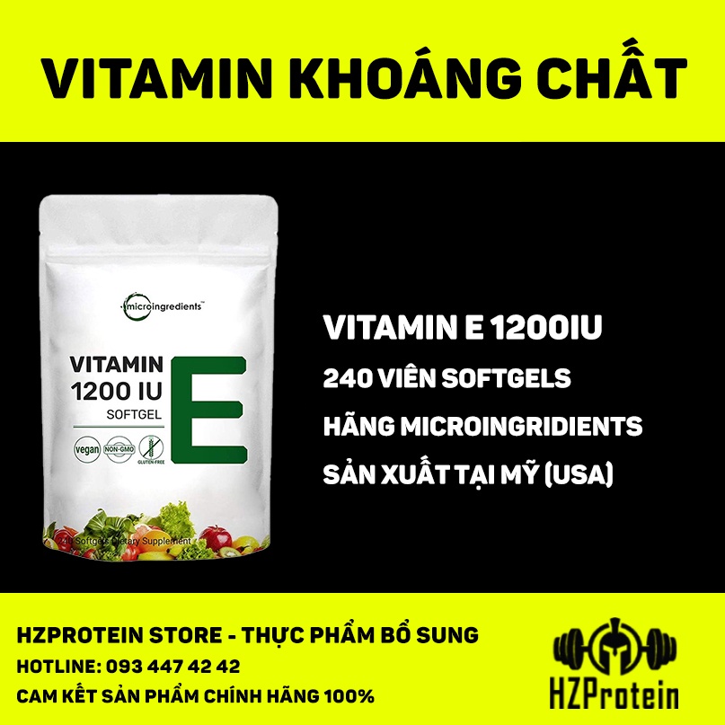 VIÊN UỐNG MICRO INGREDIENTS VITAMIN E 1200IU, HỖ TRỢ SỨC KHỎE, ĐẸP DA (240 VIÊN SOFTGELS)