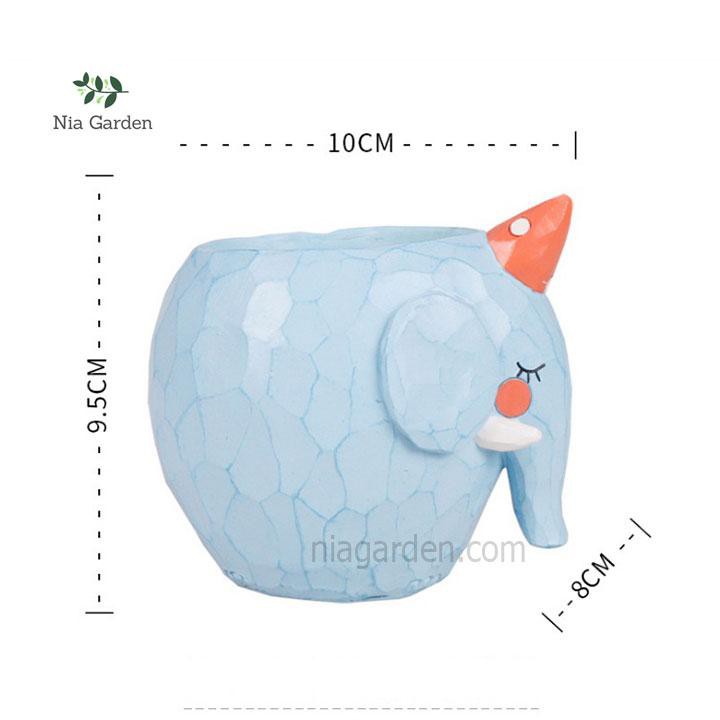 Chậu trồng cây hình thú voi xanh trồng cây mini sen đá xương rồng Nia Garden N4