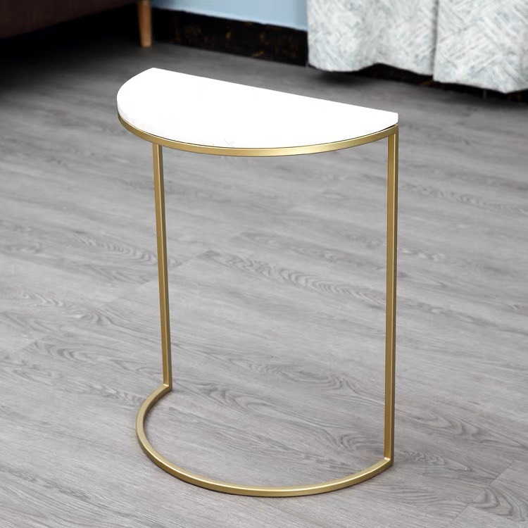 Bàn trà sofa Sushihome mặt đá trắng hình bán nguyệt, khung kim loại sơn tĩnh điện dùng làm nội thất phòng khách S2