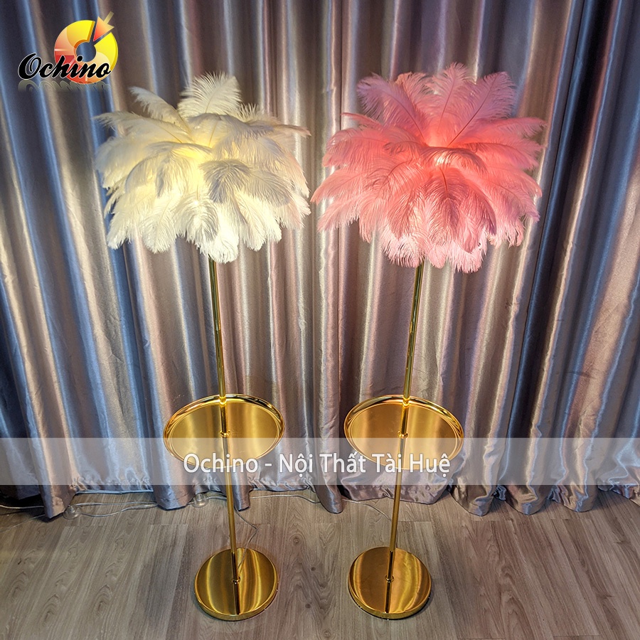 Đèn Ngủ Lông Vũ Chụp Hình Lông Đà Điểu Nhập Khẩu Cao Cấp Khung 2 Tầng Inox Mạ Vàng Cao 1M60  (Ảnh Thật Và Video)