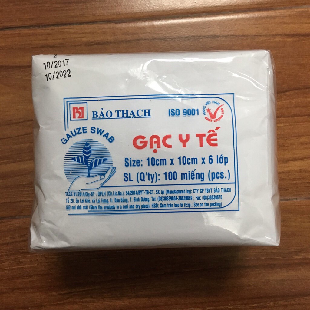 Gạc 10cmx10cm x 6 lớp Bảo Thạch [gói 100 miếng]