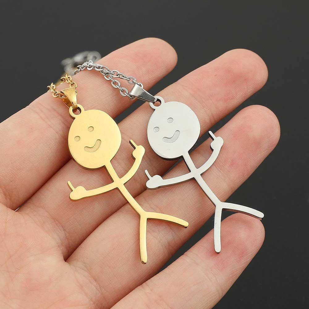 ANEMONE Vòng cổ Bằng Thép Không Gỉ Hình Ngón Tay Giữa Phong Cách Hip Hop Punk Hàn Quốc