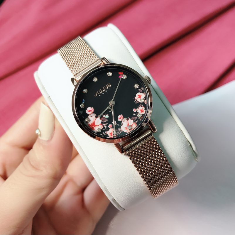 Đồng hồ nữ Julius Hàn Quốc JA-1164LG mặt in hoa