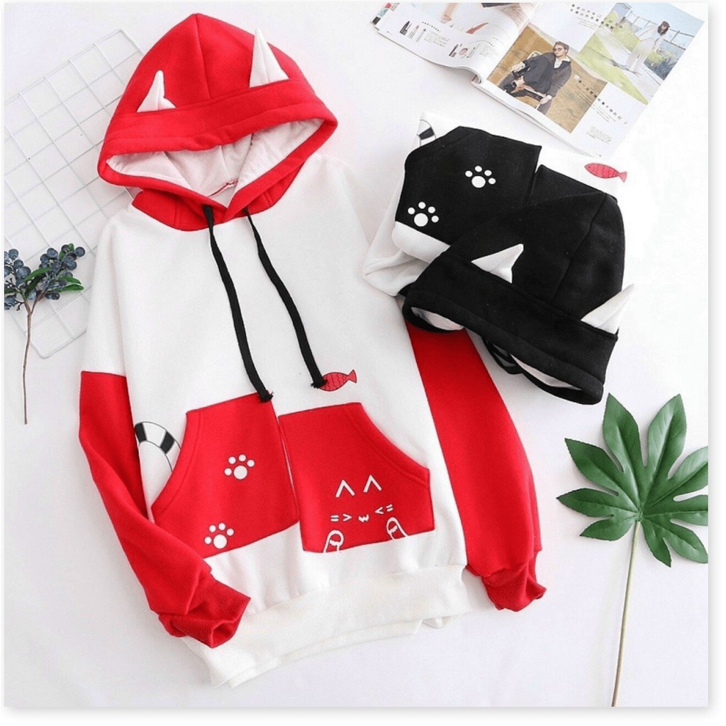 ÁO KHOÁC HOODIE IN HÌNH DẤU CHÂN MÈO SIÊU ĐÁNG YÊU