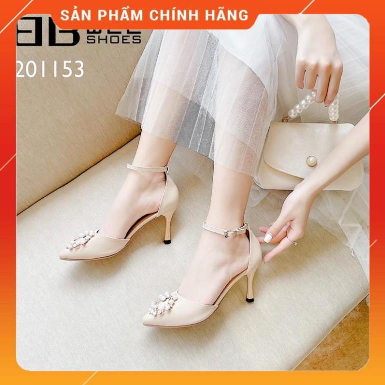 BEESHOES - GIÀY CAO GÓT NỮ MŨI NHỌN ĐÁ TRÒN NGỌC - GIÀY CAO GÓT NỮ GÓT NHỌN CAO 7 PHÂN SẴN MÀU TRẮNG - BE 201153-hw1