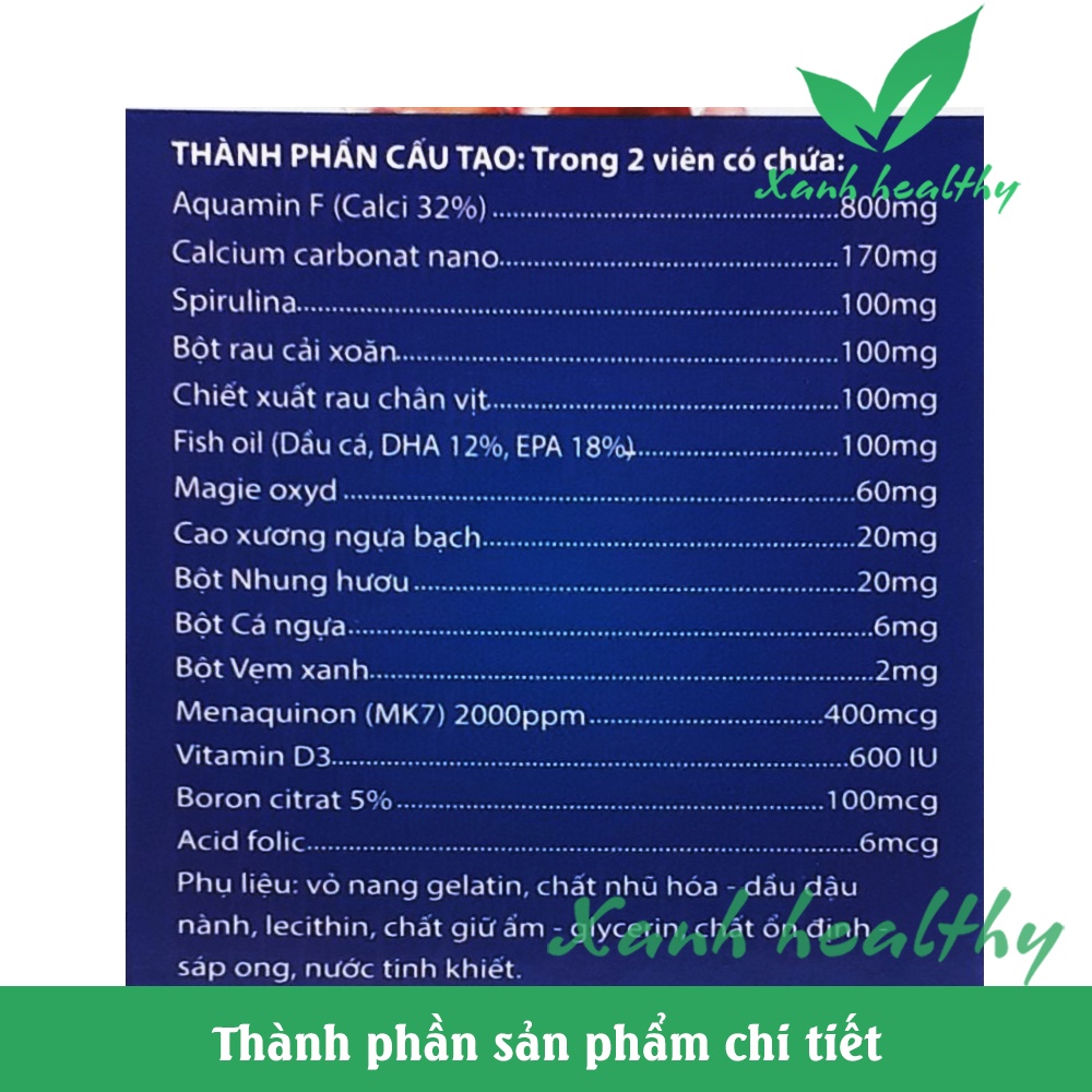 Viên Uống Canxi Aquamin F 800mg bổ sung Vitamin D3, dầu cá Canxi tảo biển đỏ Phát triển hệ xương - Hộp 30 viên