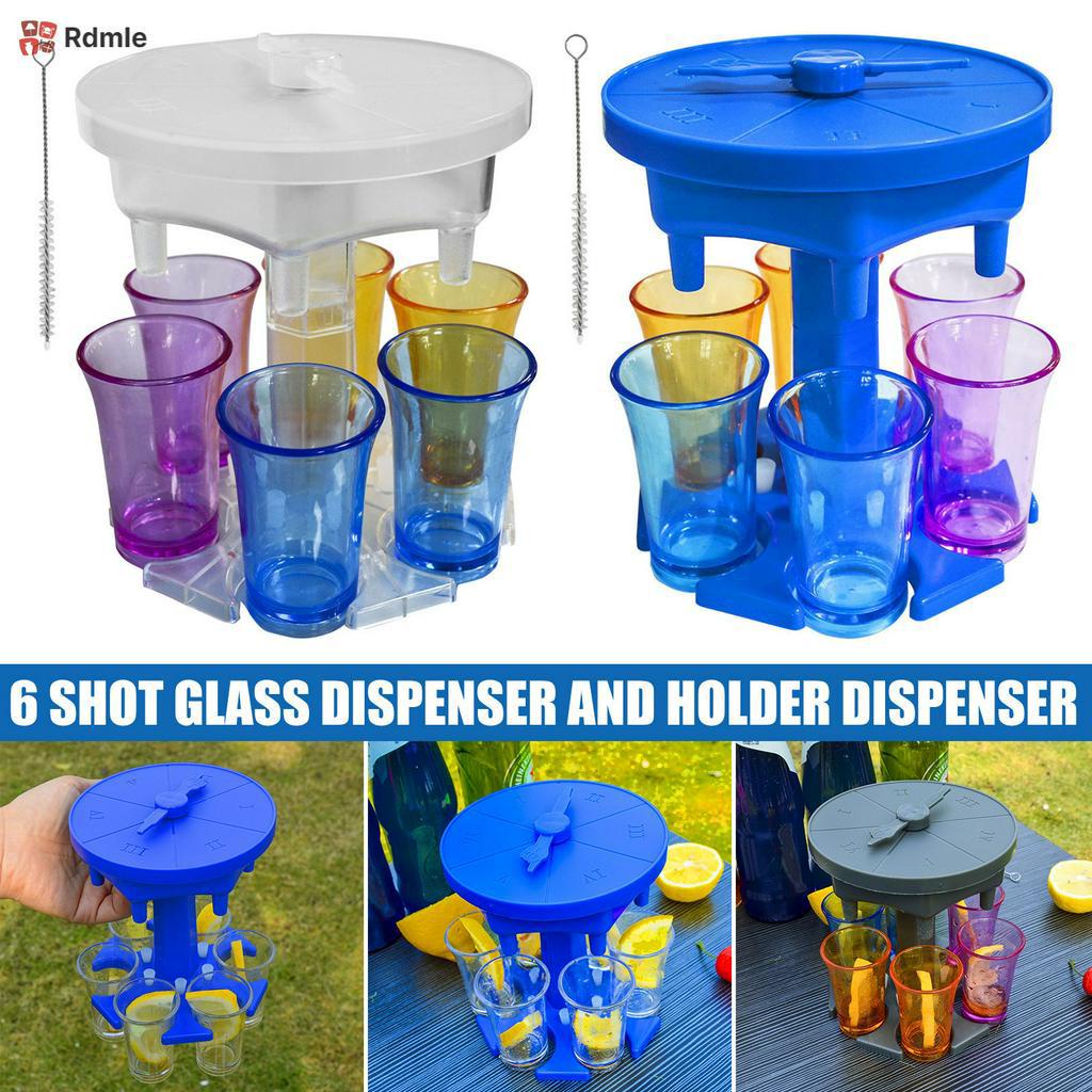 Bàn xoay rót 6 ly rượu với 6 ly thủy tinh và nút silicon dùng trong các bữa tiệc chơi game trong quán bar