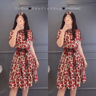 Xả váy hoa gucci kèm đai