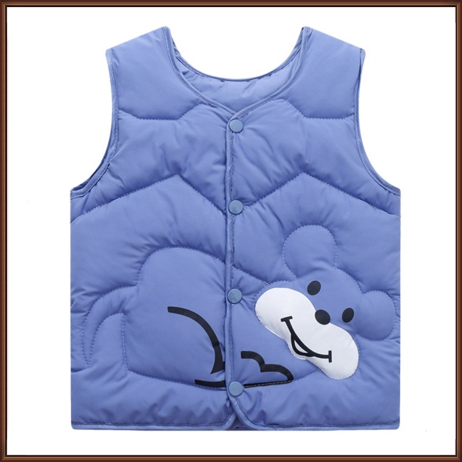 Áo Khoác Ghi Lê Hai Mặt Lót Cotton Giữ Ấm In Hoạt Hình Màu Trơn Thoải Mái Cho Bé