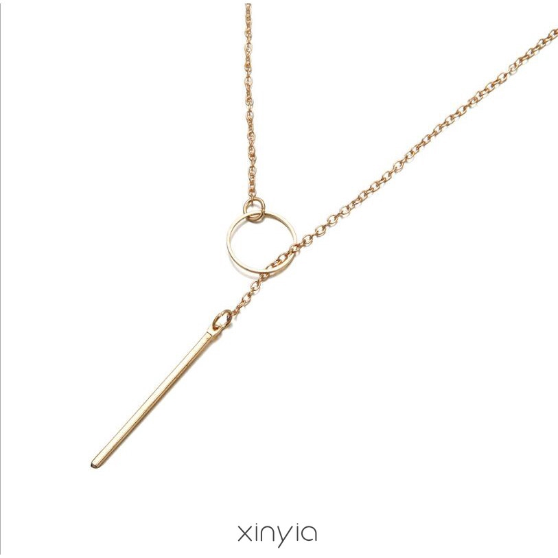 Dây chuyền mặt phối thanh dài và vòng tròn bằng kim loại phong cách thời trang cá tính