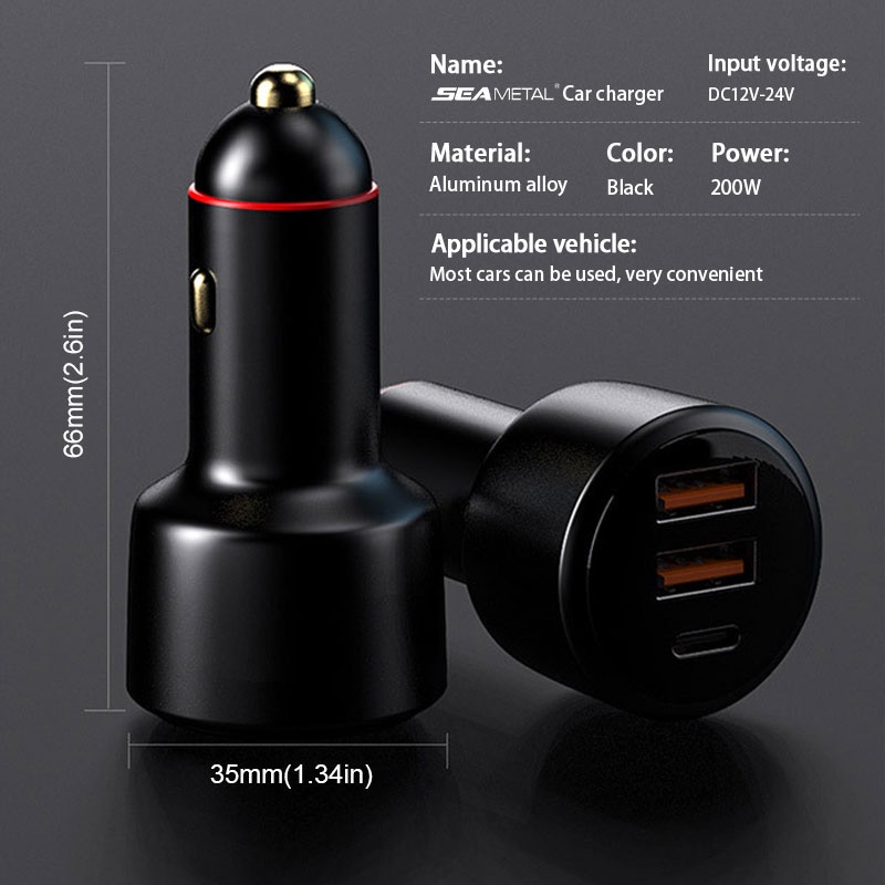 Tẩu sạc SEAMETAL 200W Type C PD USB chuyên dụng cho xe hơi