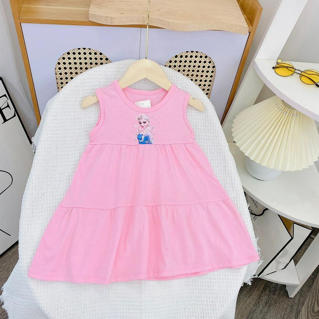 Váy ba lỗ cotton 3 tầng in 5D hình công chúa elsa