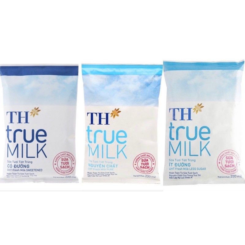 sữa tươi TH true Milk bịch 220ml ( ít đường/ có đường/ không đường)