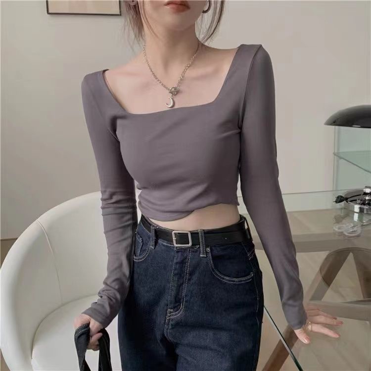 Áothun lửng tay dài cổ vuông eo cao sành điệu cho nữ