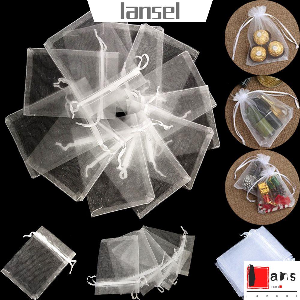 Set 25/50 Túi Lưới Màu Trắng Có Dây Rút Đựng Quà Tặng/Trang Sức Đa Ứng Dụng