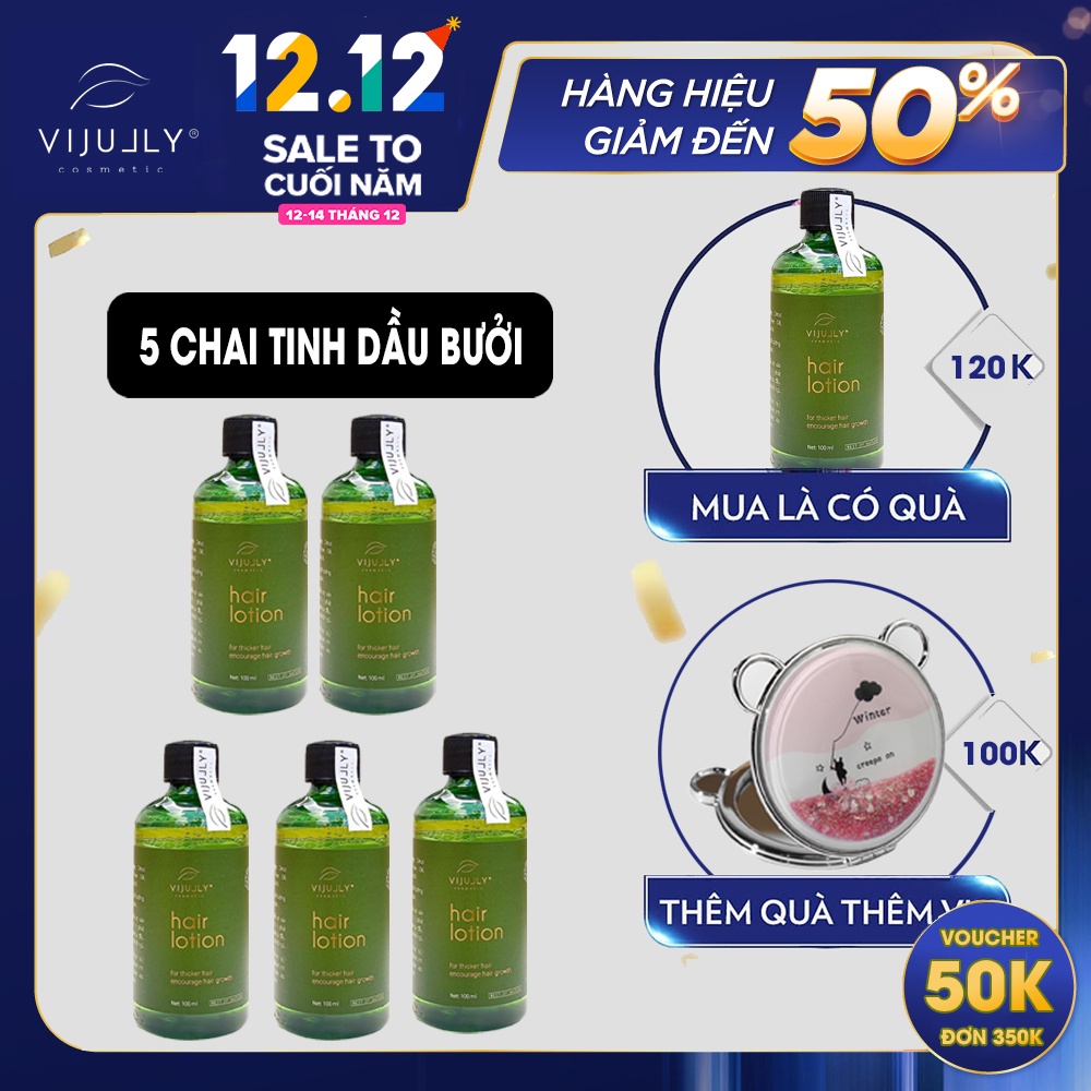 [GIÁ SỈ, TIẾT KIỆM HƠN] Liệu trình  5 chai Nước xịt dưỡng tóc hair lotion, tinh dầu bưởi kích mọc tóc Vijully (100ml x5)