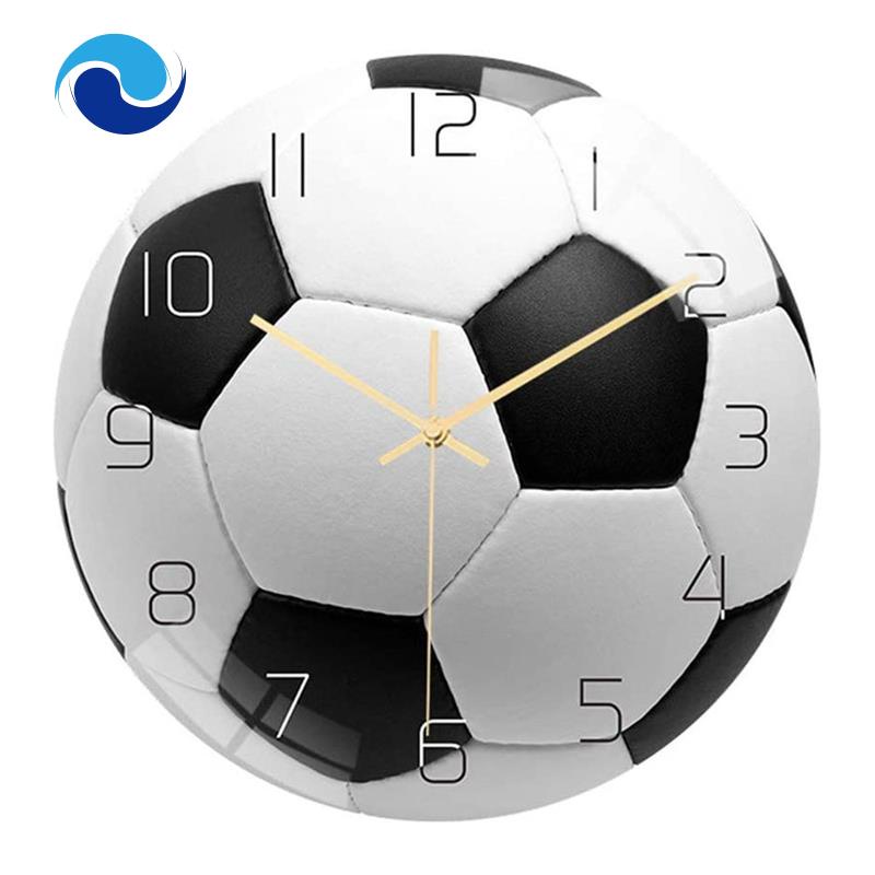 Đồng hồ báo thức treo tường hình quả bóng đá bằng acrylic không gây tiếng ồn dùng trang trí phòng trẻ em