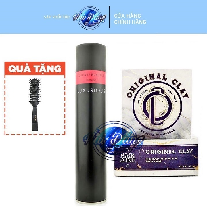 [CHÍNH HÃNG-TẶNG LƯỢC] COMBO Sáp vuốt tóc Original Clay + Gôm xịt tóc Luxurious