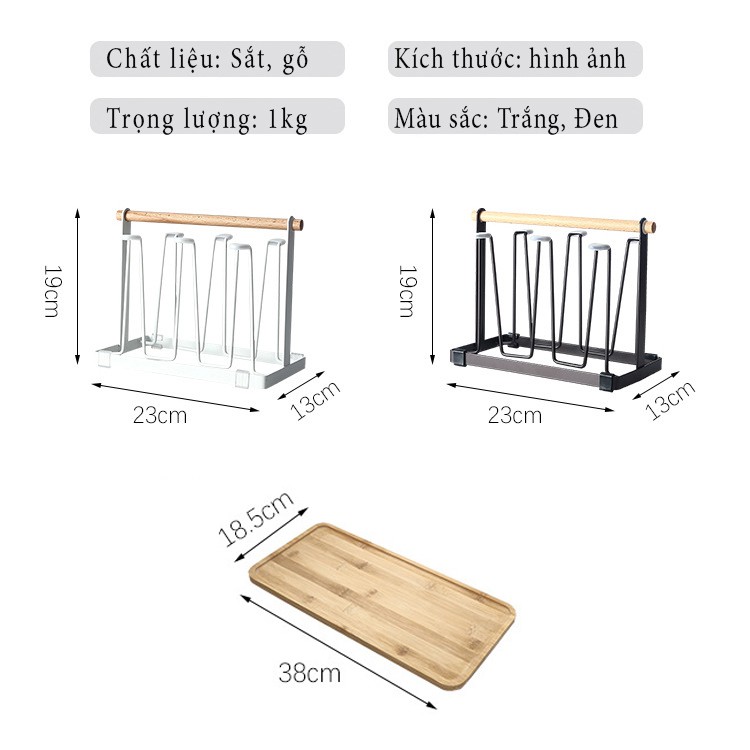 Khay úp cốc- kệ úp cốc chén bằng thép sơn chống gỉ cao cấp kèm khay gỗ hứng nước tiện ích FASOLA