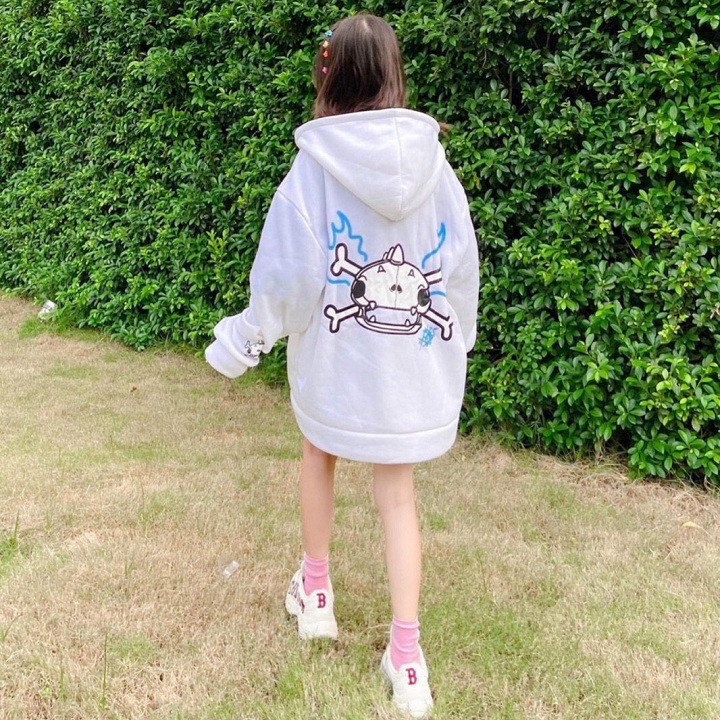 Áo Hoodie ZIP kéo Nỉ Bông KHÚC XƯƠNG Varsity Form Rộng Unisex Nam Nữ Ulzzang