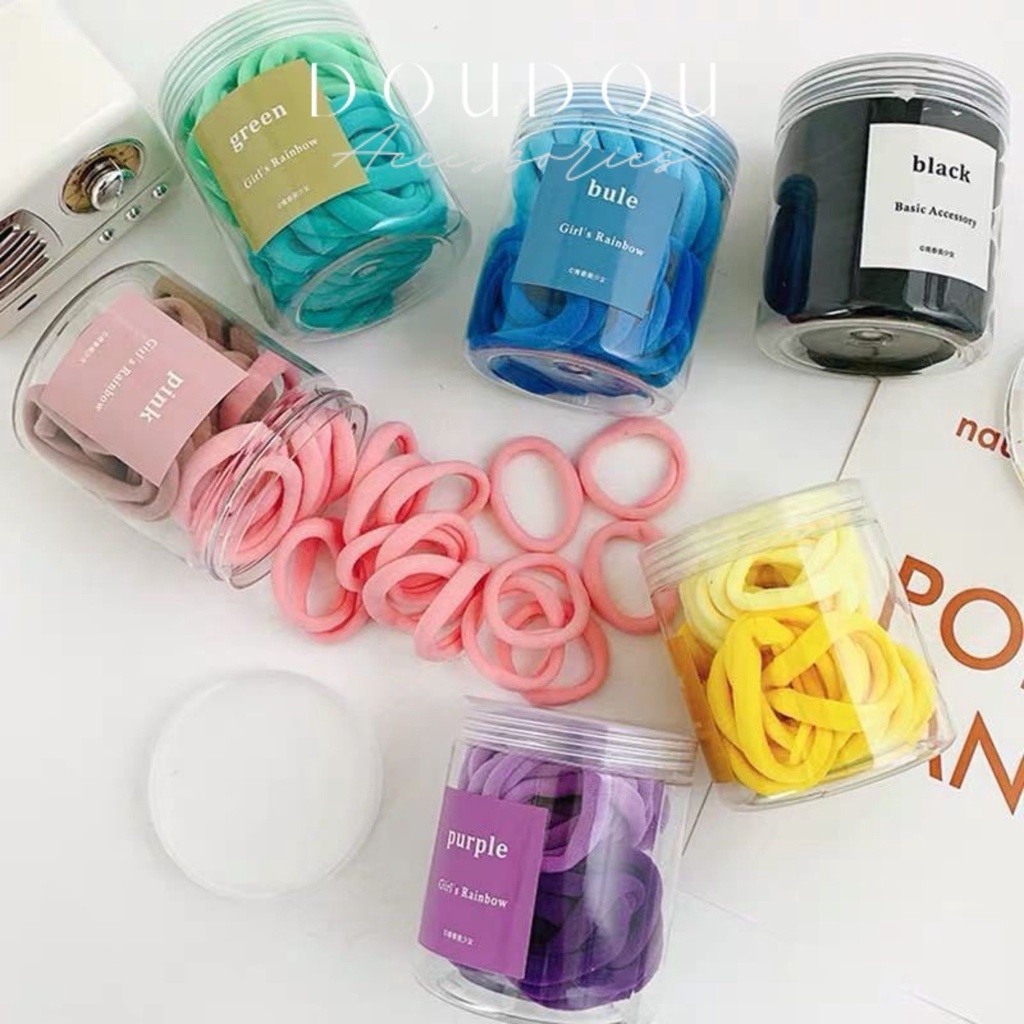 Hộp 50 dây chun buộc tóc Doudou Dây cột tóc nữ sợi to dày phong cách Hàn Quốc nhiều màu gam kẹo ngọt xinh xắn PJ009