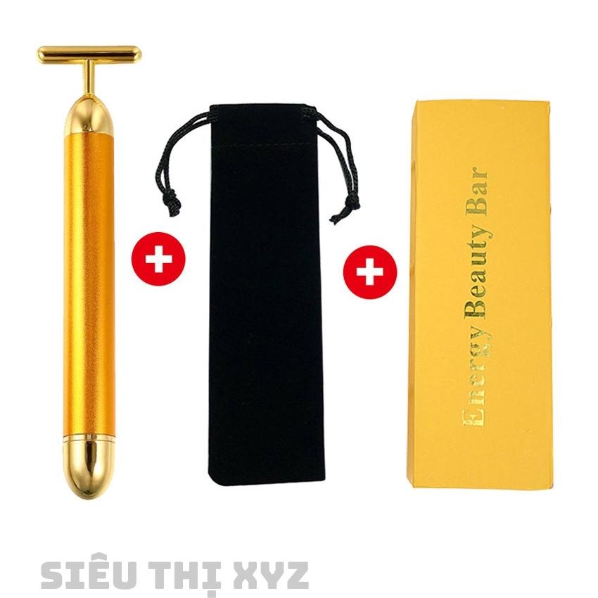 Máy Massage Mặt Vline Tay Cầm Hợp Kim Gold 24k  Đầu Rung Chữ T Giúp Nâng Cơ, Xóa Nhăn Tại Nhà Kèm Hộp Đựng - Y107
