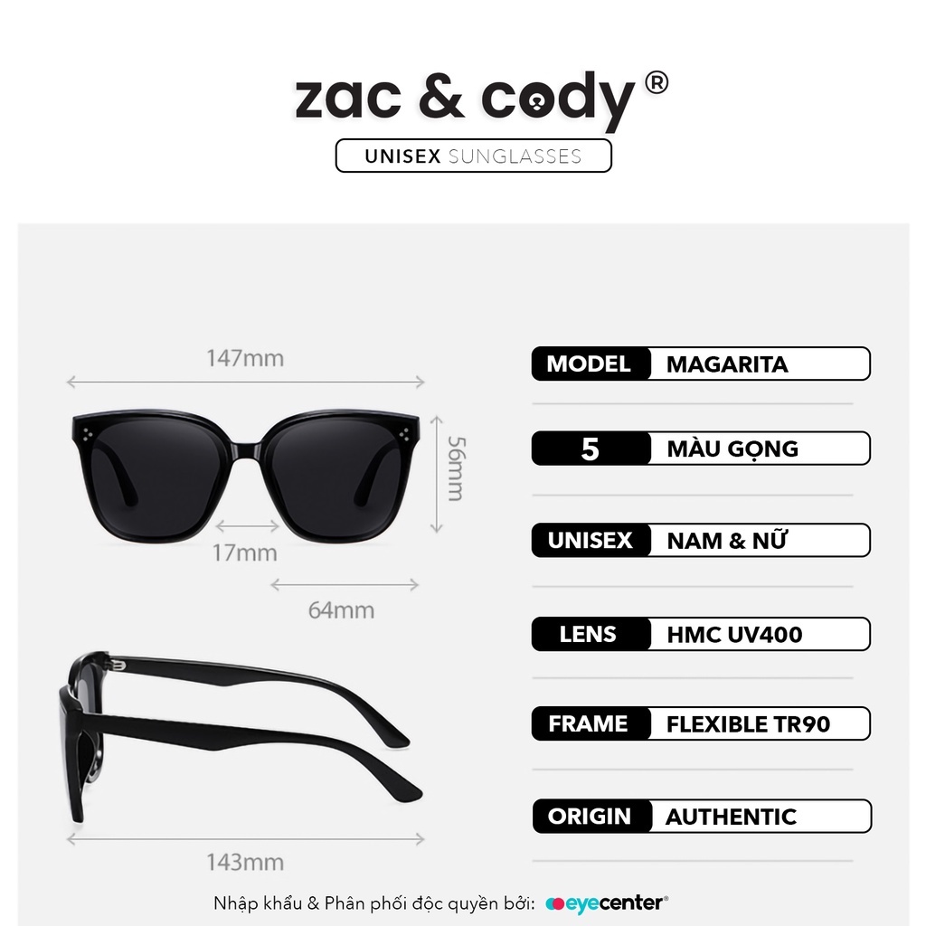 Kính mát nam nữ chính hãng ZAC &amp; CODY MAGARITA nhựa dẻo chống gãy nhập khẩu by Eye Center Vietnam