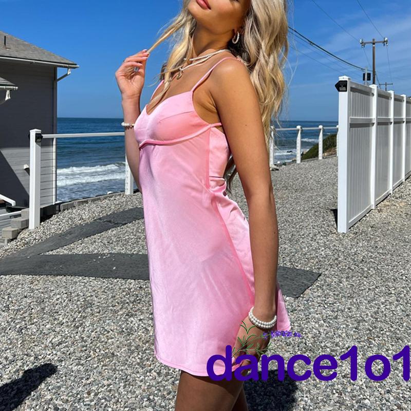 Đầm Ngắn Hở Lưng Cổ Chữ V Màu Trơn Khiêu Vũ1O1- Thời Trang Nữ