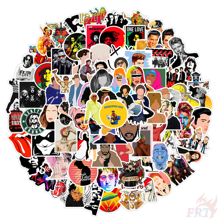 Bộ 100 Miếng Dán Chống Thấm Nước Hình Ca Sĩ Nhạc Rock