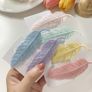 Kẹp tóc dệt kim hình lông vũ kiểu Hàn Quốc đơn giản cho nữ