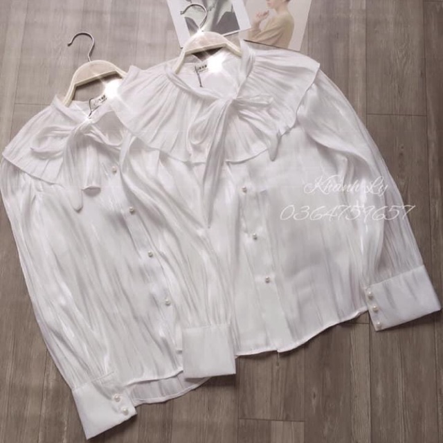 Áo cổ nơ cúc ngọc