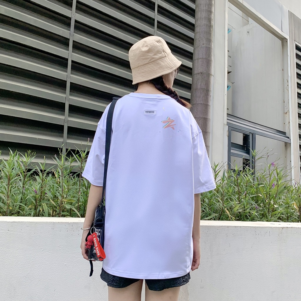 Áo Thun Unisex Form Rộng Locad Brand Novado Fashion Cotton 4 Chiều Nam / Nữ Dày Dặn Thoáng Mát Trắng N24T-SN