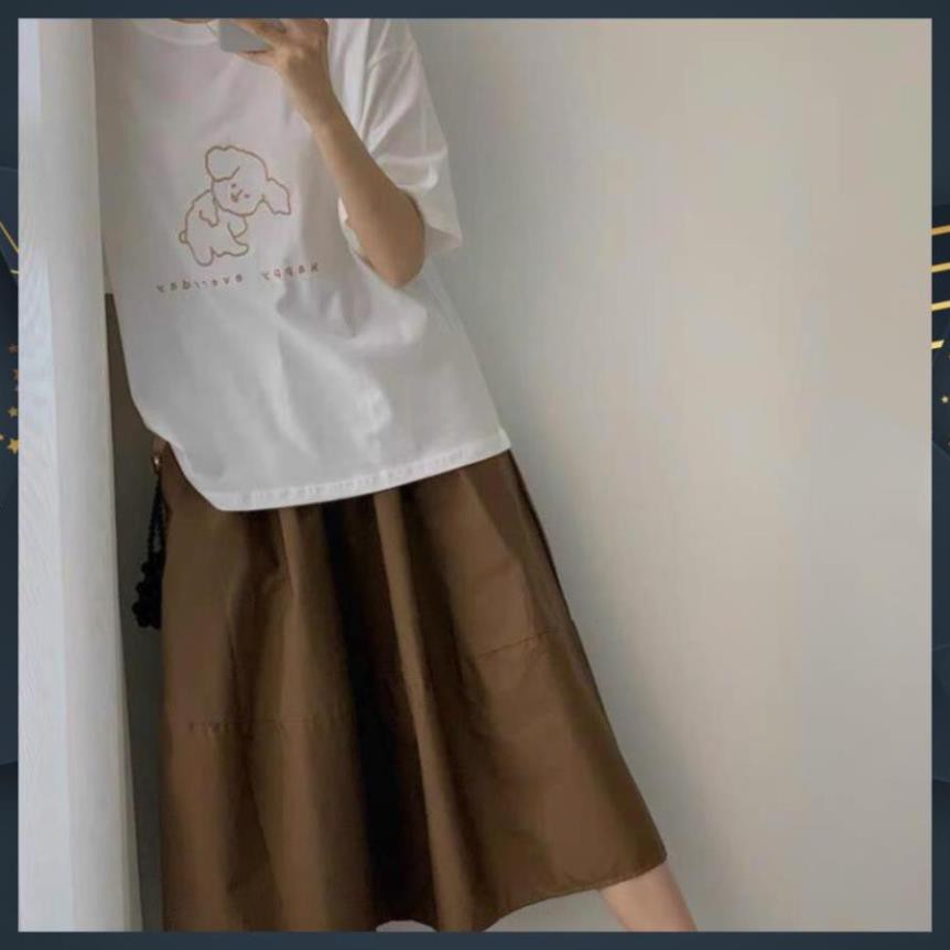 [ free ship]Set Bộ Áo Thun Mix  Chân Váy Nâu Cạp Chun Hàng QC Loại 1 | BigBuy360 - bigbuy360.vn
