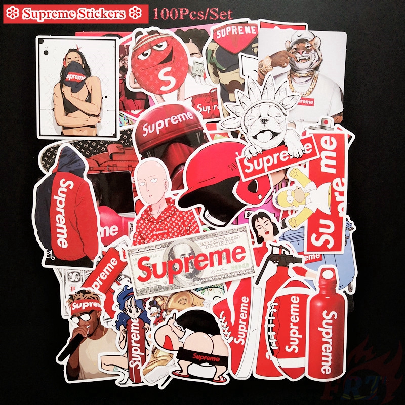 100 nhãn dán họa tiết Supreme dùng trang trí laptop vali ván trượt