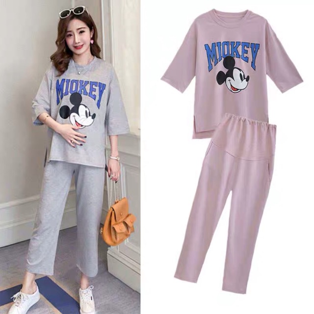 đồ bộ bầu lửng chất cotton đẹp mát mặc hè  hàng quảng châu cao cấp ✅sẵn ngắn hồng size M-L,dài ghi size L-XL