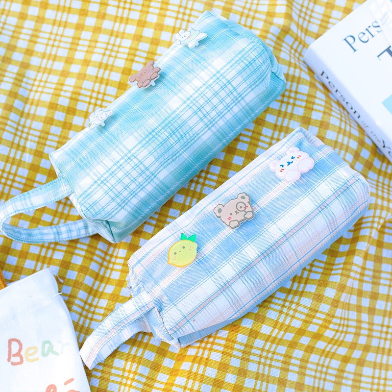 Túi Đựng Bút Hai Lớp Bằng Vải Canvas Có Khóa Kéo Sức Chứa Lớn