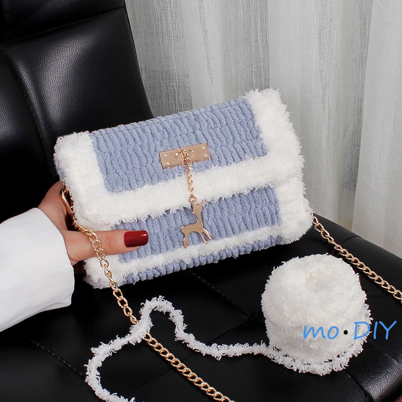 Túi xách tự đan lông xù đeo vai cá tính , DIY, túi handmade