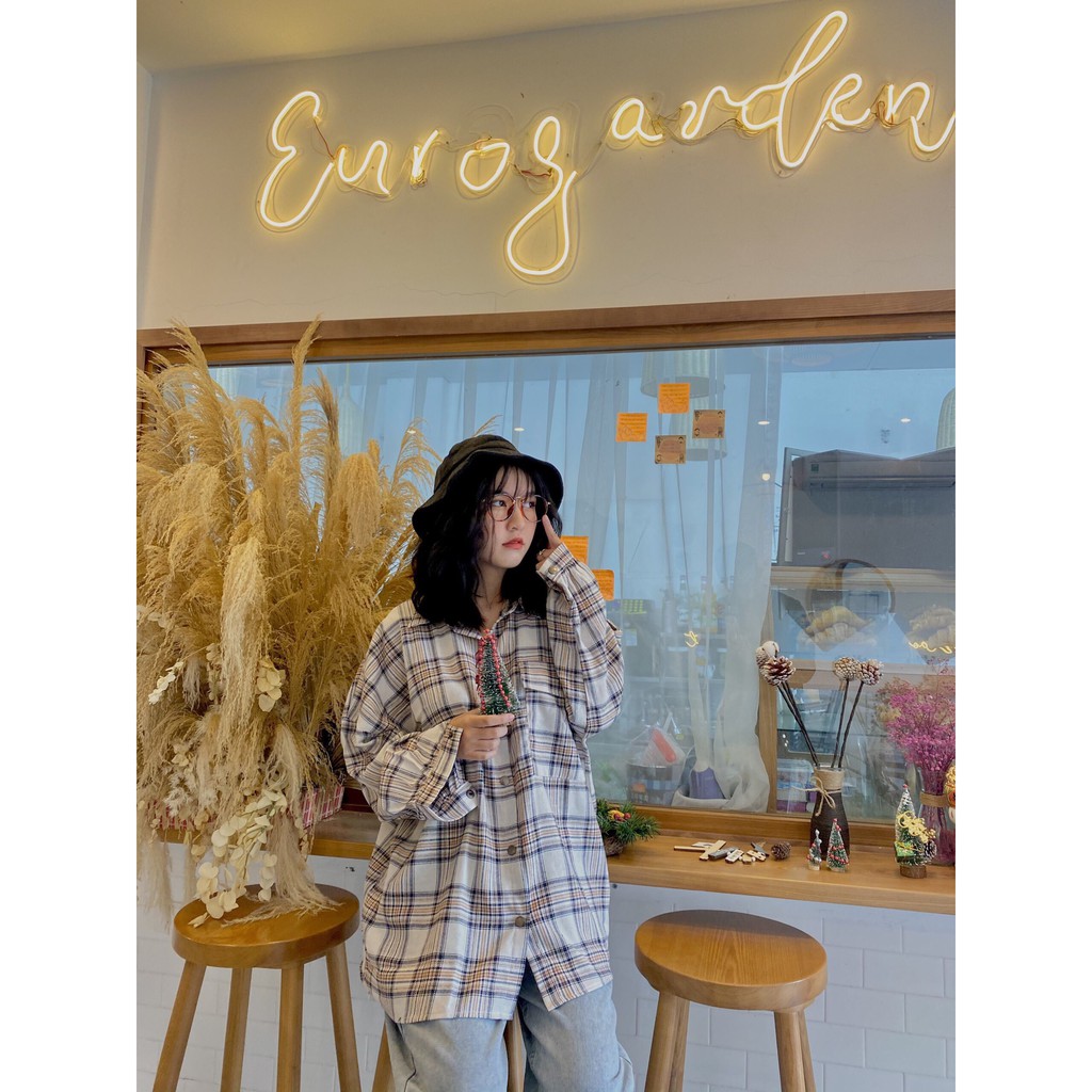 ÁO SƠ MI KẺ NỮ FORM RỘNG SIÊU KUTE