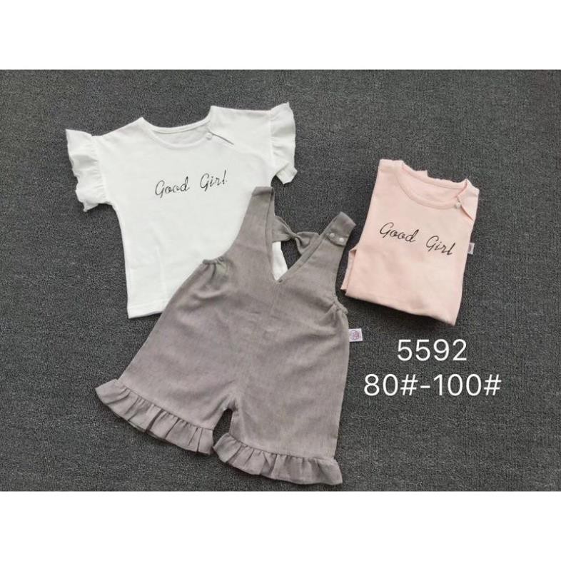 Thời trang trẻ em - Bộ áo ngắn tay + quần yếm xinh xắn cho bé gái - Quần áo bé gái - Bộ bé gái