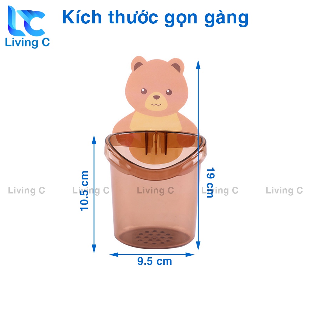 Ly cốc đựng bàn chải kem đánh răng Living C, giá kệ đựng đồ treo tường nhà tắm đa năng hình GẤU CUTE _CGC