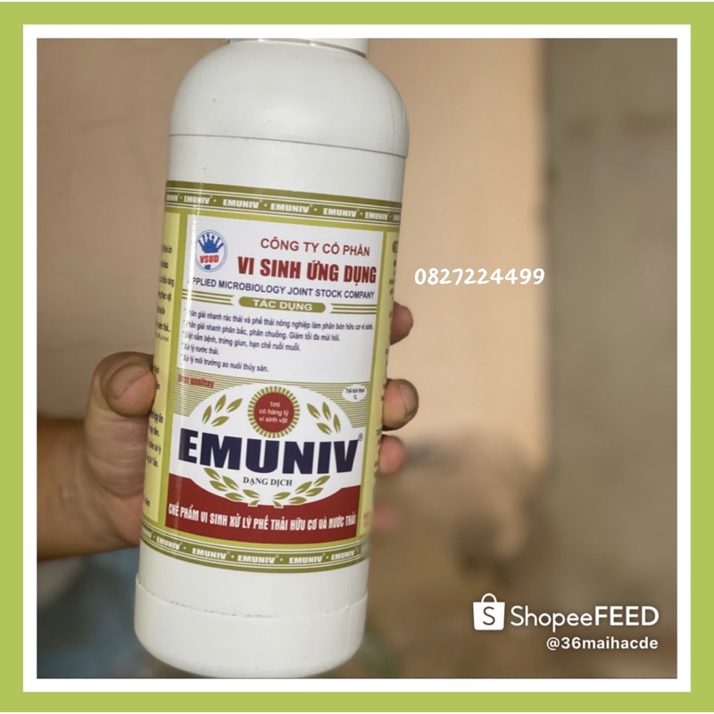Sản Phẩm Mới EM EMUNIV ( chai 1L) chứa hàng tỷ vi sinh vật có lợi dùng ủ phân, xử lý mùi hôi, làm đệm lót sinh học