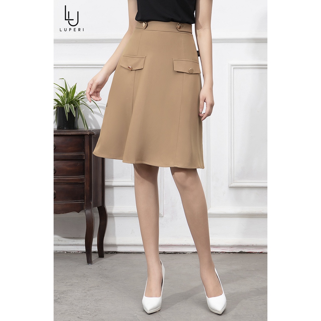 Chân Váy Chữ A LUPERI Eo Có Phối Cúc Chất Liệu Tuypxi Mềm Mại Nữ Tính LFCV5113