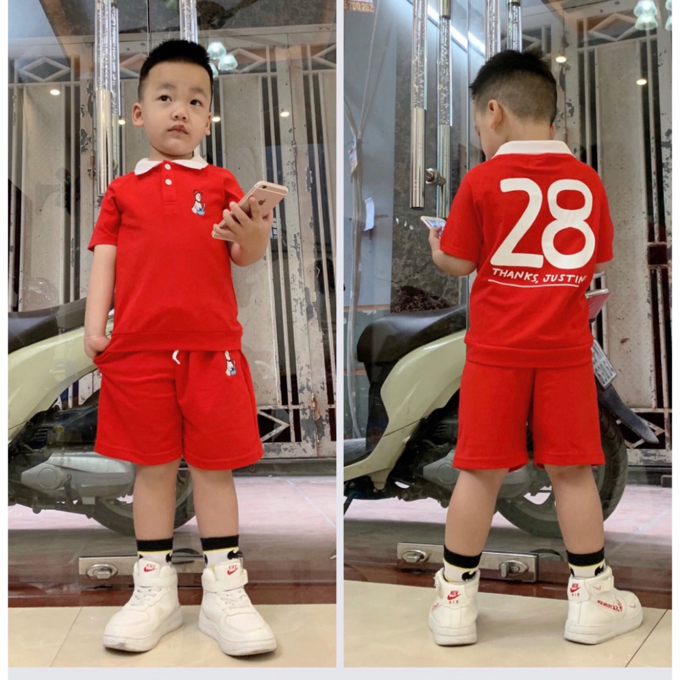 Đồ bộ cộc tay bé trai - Sét bộ áo polo 28 đỏ xuất Hàn cho bé trai size 8-20kg