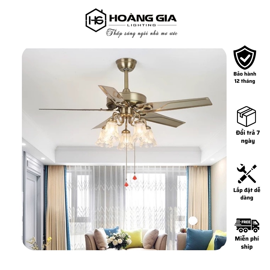Quạt Trần Đèn - Quạt Đèn Chùm LED Hợp Kim Phong Cách Cổ Điển - Kèm Bóng LED Chuyên Dụng