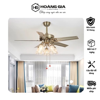Quạt Trần Đèn - Quạt Đèn Chùm LED Hợp Kim Phong Cách Cổ Điển - Kèm Bóng LED Chuyên Dụng