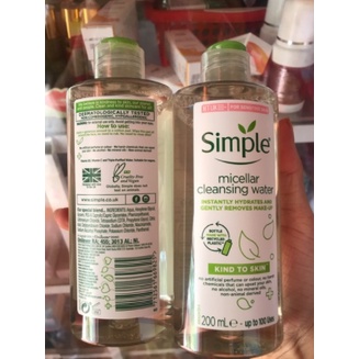 Nước Tẩy Trang Simple Micellar Cleansing Water 200ml Dịu Nhẹ Cho Mọi Loại Da