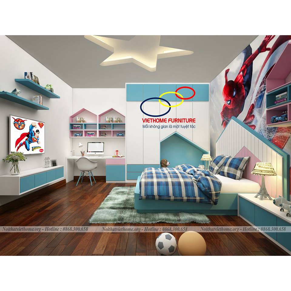 Giường tầng xe lửa cho bé trai -Năng động, sáng tạo - Nội thất Viethome bảo hành 6 năm