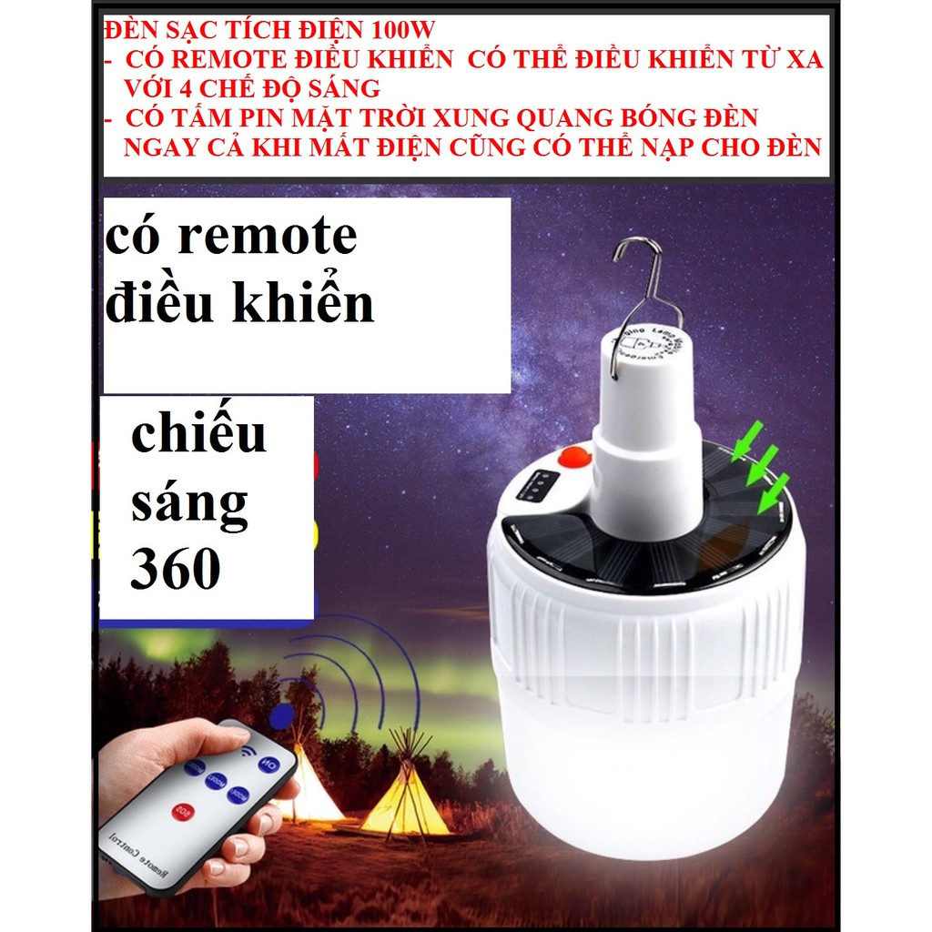 Đèn led tích điện năng lượng mặt trời siêu sáng Có Điều Khiển Từ Xa
